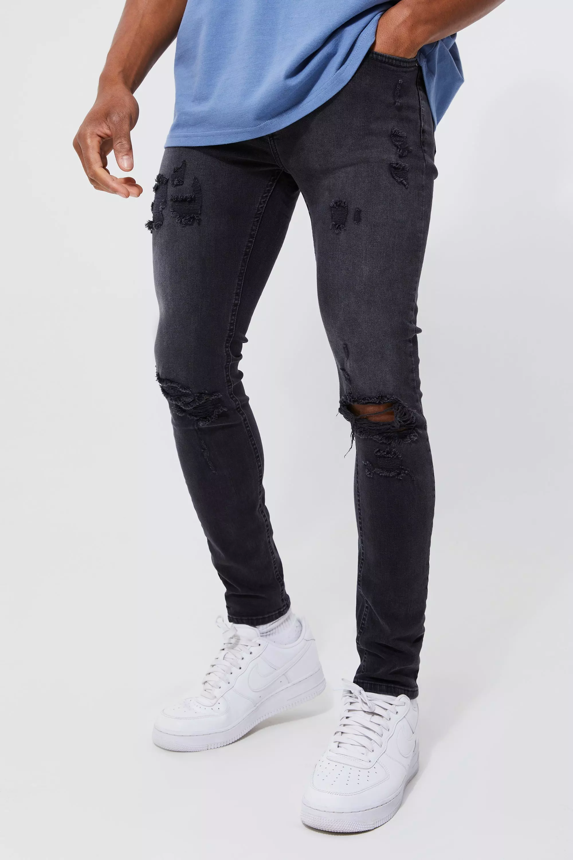 Mens stretch skinny ripped hot sale jeans